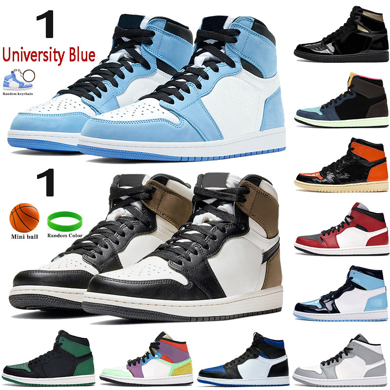 

1 High 1s Basketball shoes University Blue Dark mocha silver Chicago toe light smoke grey UNC Patent black metallic gold men women sneakers, 45-bubble wrap packaging