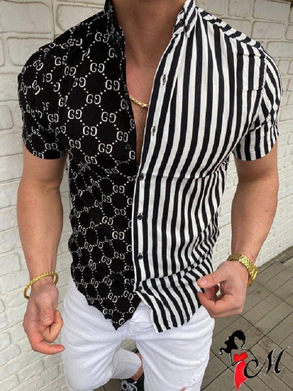 

Hawaii Casual Shirts Letter Printing Shirt Summer Slim Fit Men's Fashion Short Sleeve