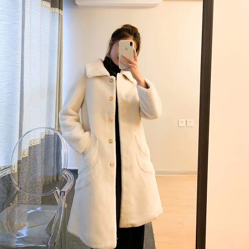 

Women's Fur & Faux 2021 Clothing Winter Outerwear Coats Slim Long Section Of Wool Coat Composite 1023, Black