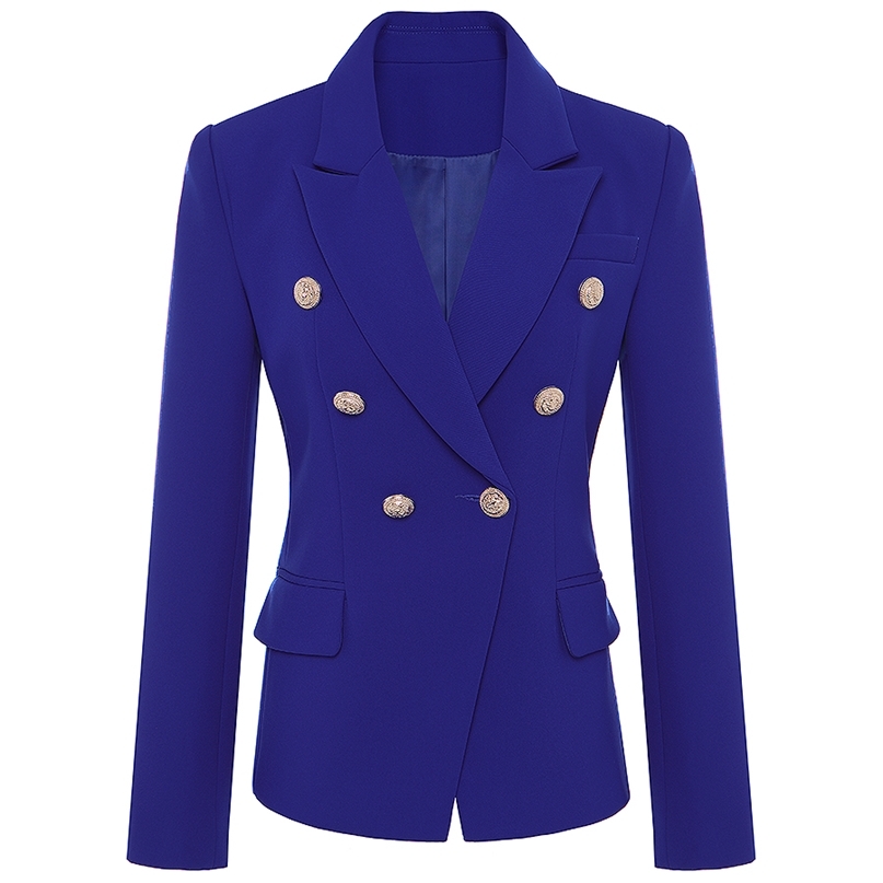 

HIGH QUALITY Runway Designer Blazer Jacket Women' Metal Lion Buttons Double Breasted Outer Coat -XXXL 211019, Blue