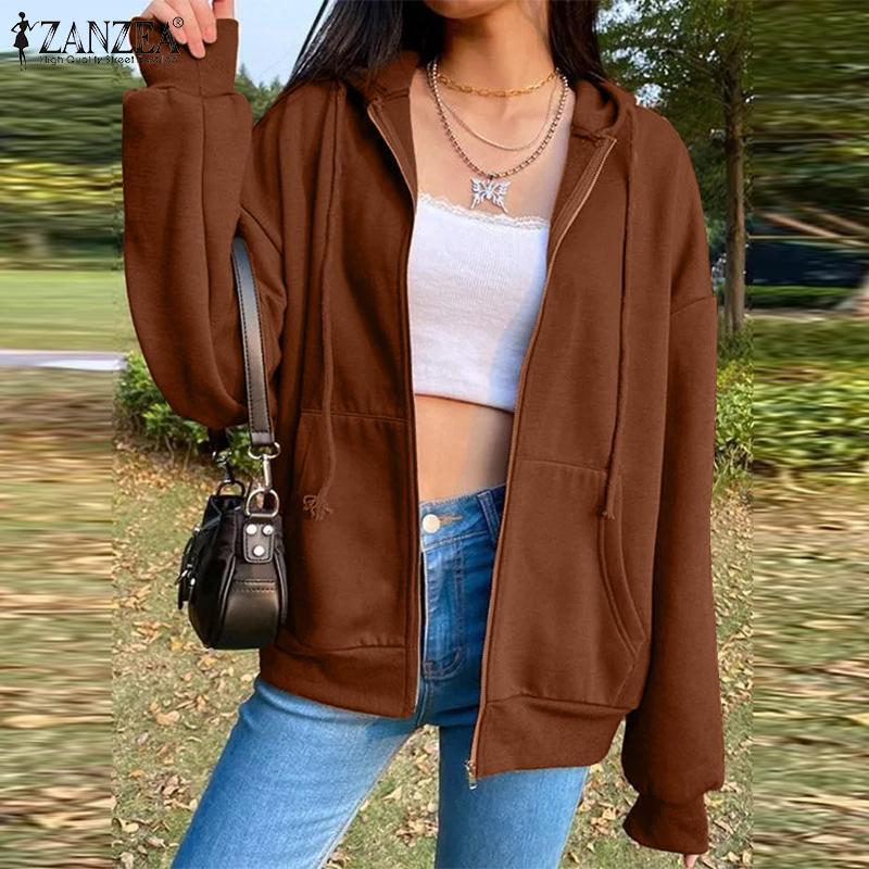 

Women' Hoodies & Sweatshirts Autumn Harajuku Sweatshirt 2022 Fashion Zip Up Pullover Long Sleeve Pockets Outwear Casual Solid Loose, Black