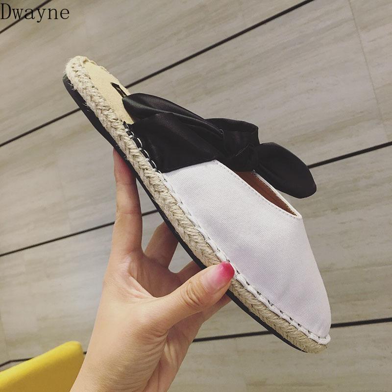 

Slippers Muller Women's Fashion Wear Baotou Flat Grass Braided Bow Shoes, Black