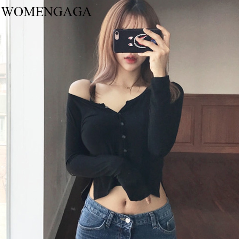 

Korea Sexy Skinny Single Short Summer Top T Shrit Slim Women's Cardigan Vintage Buttons Breasted Tops Female TIR6 210603, Black