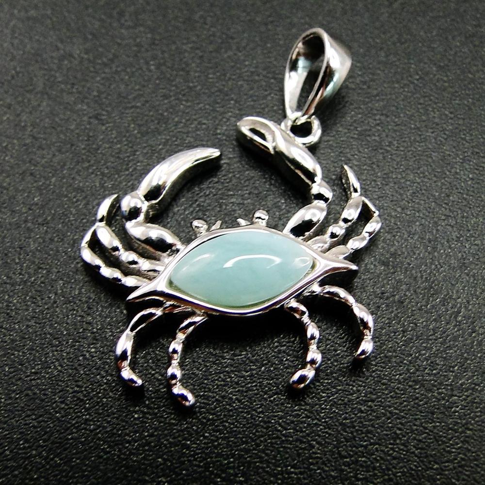 

Sea Life Animal 925 Sterling Silver Natural Dominica Larimar Crab Pendant Necklace For Women Gift 210524