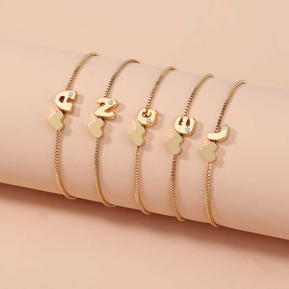 

Fashion Girls Gold Color 26 A-Z Letter Name Heart Bracelet Bangle Initial Alphabet Charms Box Chain Bracelets For Women Gifts X0706