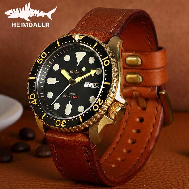 Wristwatches HEIMDALLR Mens Skx007 Mechanical Wristwatch Abalone Bronze 200m Dive Watch NH36A Automatic Movement 20bar Diver Watches-image-703188888