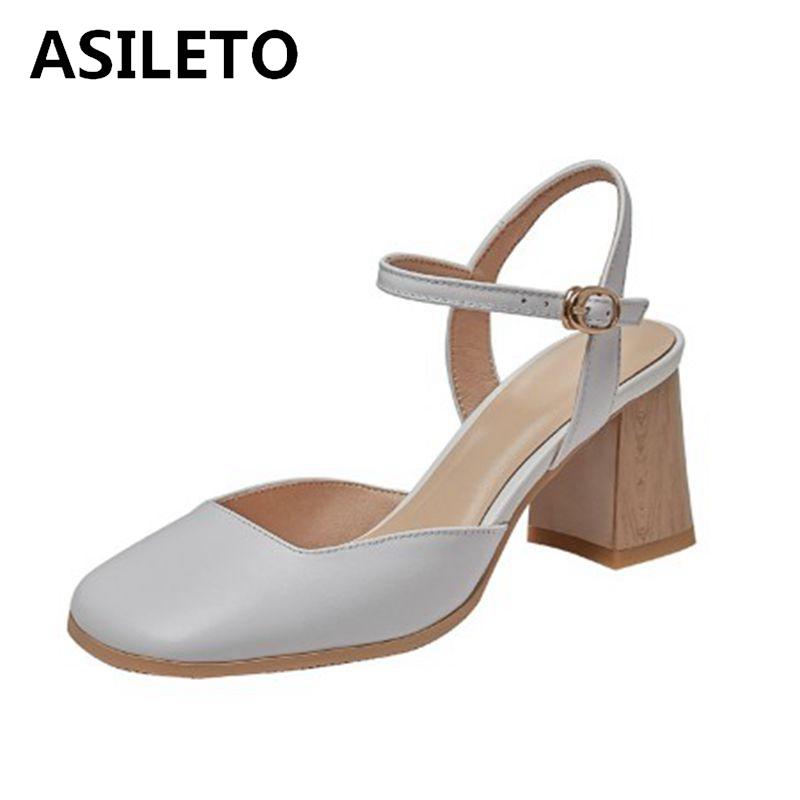 

Dress Shoes SIMLOVEYO Ankle Strap Est Genuine Leather 6.5cm Thick High Heels Sandals 2021 Wedding Large Size 34-43 US12 B2599, Black