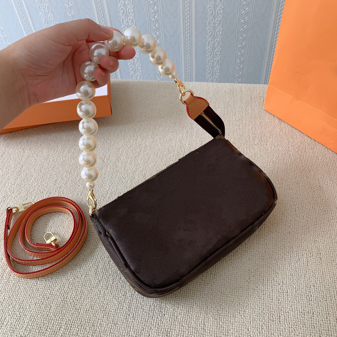 

Leather Lady Casual Shoulder Bag Fashion Pearl Handbag With Multi-Pocket Classic Zip Wallets, Others