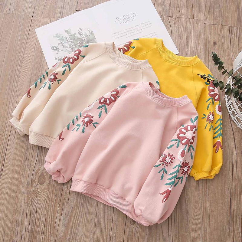 

Hoodies & Sweatshirts 2021 Autumn Spring Casual 3 4 Years 100 110cm Children'S Flower Tops Kids Baby Girl Loose Sweatshirt, Black