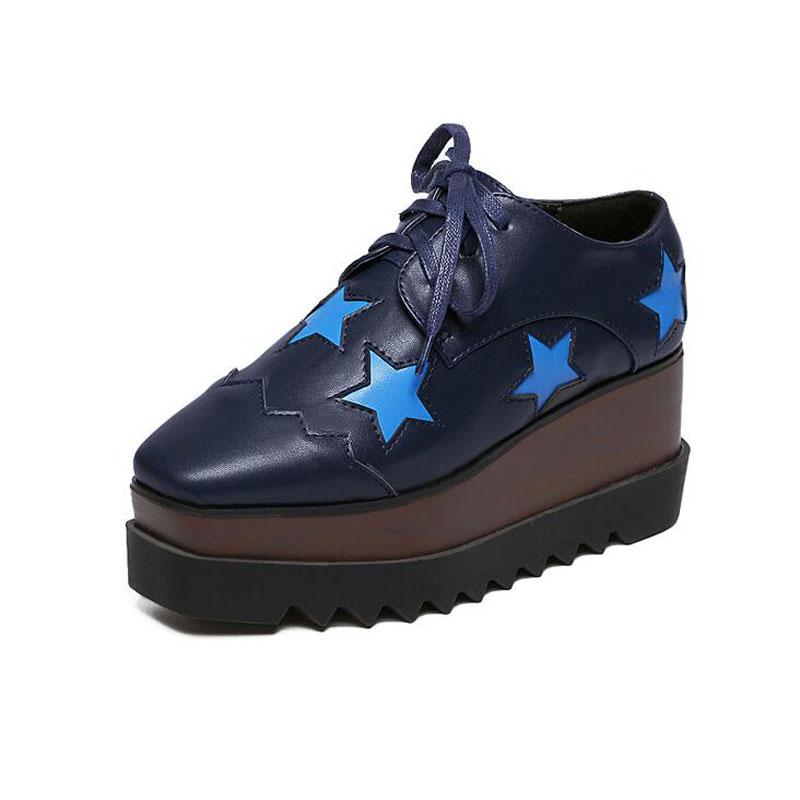 

Dress Shoes HIGHT COLORS 2021 Brand Spring/Autumn Split Leather Stars Heel Women Wedges 7CM High Platform Female Casual Pumps T-790, Black