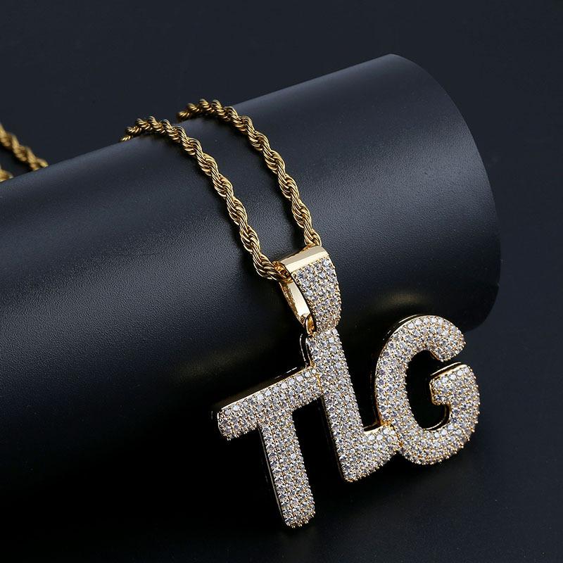 

Pendant Necklaces Hip Hop CZ Zircon Paved Iced Out Bling TLG Letter Pendants Necklace For Men Rapper Jewelry Gold Silver Color