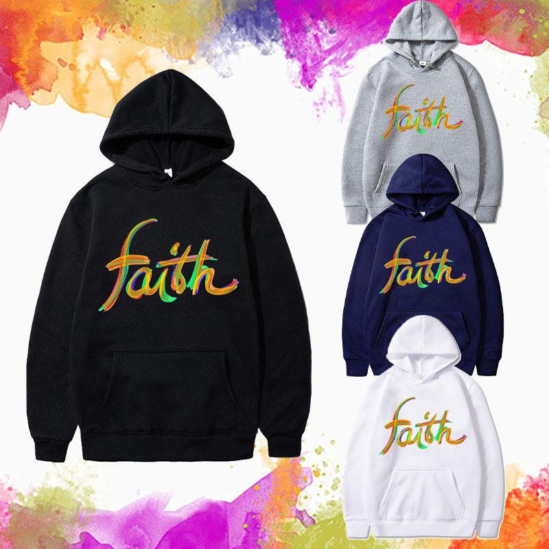 

Men' Hoodies & Sweatshirts 2021 Man Rainbow Colors Faith Jesus Letter Printed Men Design Casual Hooded Tops Warm Autumn And Winter Streetwe, Black