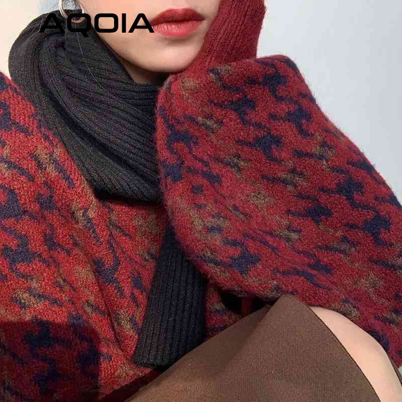 

Winter Streetwear Houndstooth Thick Women's Sweater Loose Knit Woman Sweaters Autumn Fashion Warm Plus Size Female Pullover 210521, Green