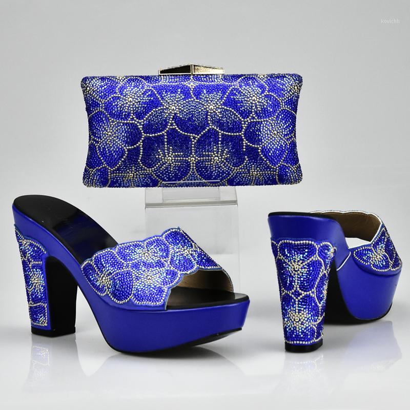 

Royal Blue Matching Shoes And Bag Set In Heels Italian Ladies Decorated With Rhinestone Nigerian Dress, Black