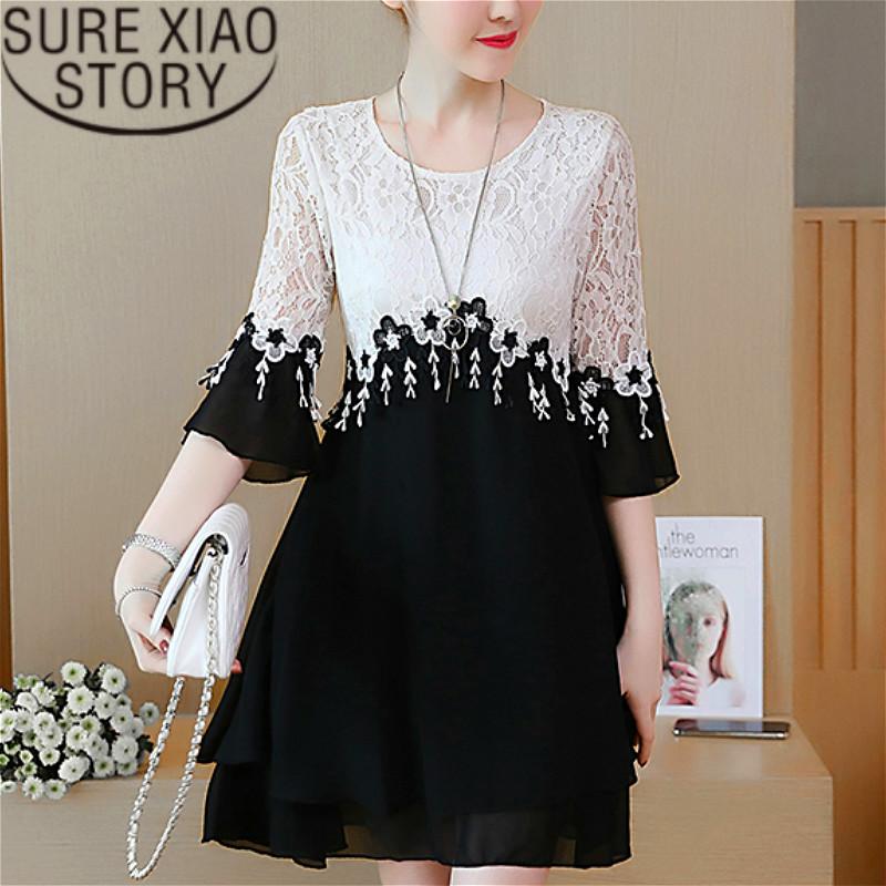 

Casual Dresses Dress Women 2022 Plus Size Lace Office Lady A-Line Patchwork Three Quarter Tassel White Fashion Female Vestidos 2777, Black;gray