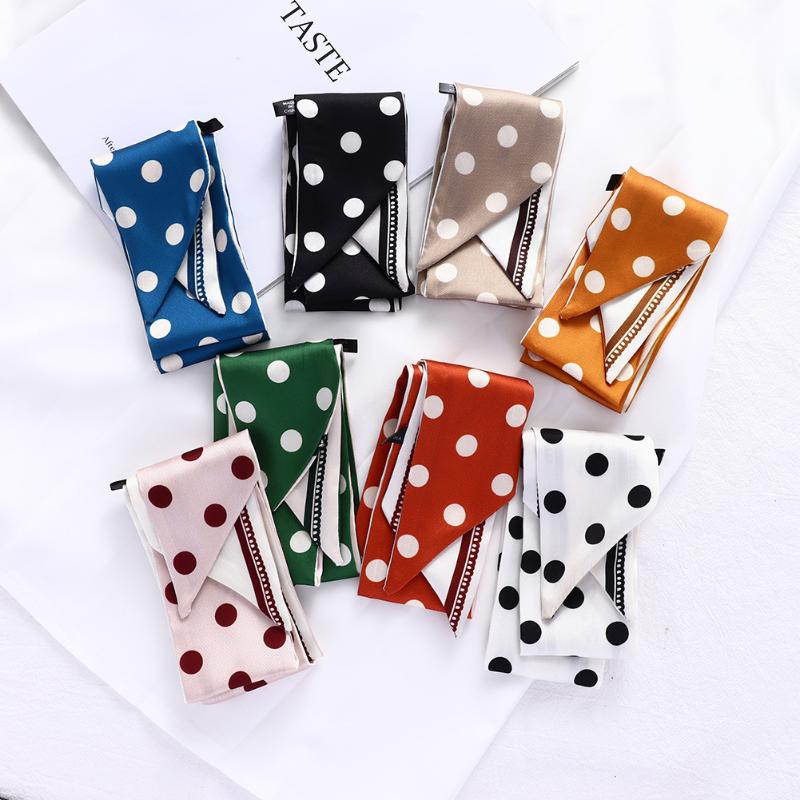 

Scarves 2021 Designer Black White Long Small Skinny Polka Dot Silk Satin Scarf Neckerchief Women Bag Hair Band Tie Scarfs For Ladies