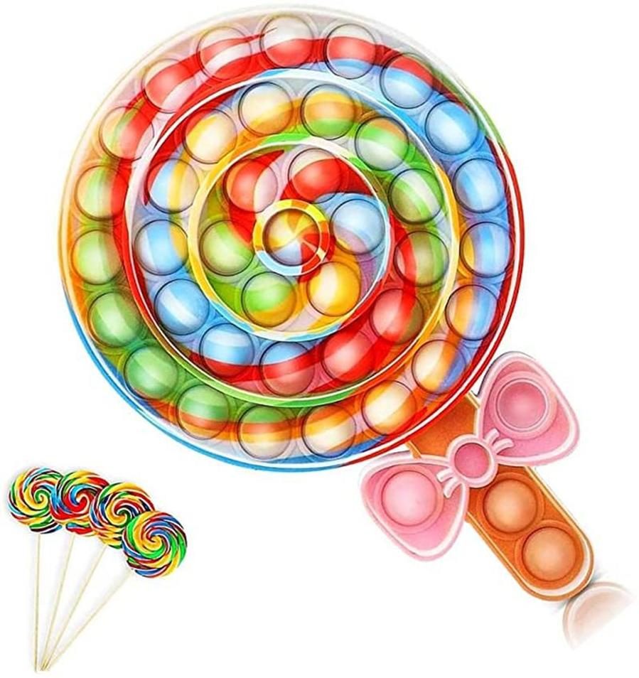 

20CM Fidget Toys Rainbow Lollipop Push Bubble Fidgets Toy Sensory Anti-Anxiety Silicone Squeeze Stress Relief Gifts