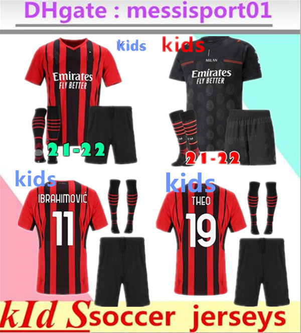 

kids kit 22021 2022 AC soccer jersey Milan 2021/22 IBRAHIMOVIC PAQUETA BENNACER REBIC boys maglia da calcio CALHANOGLU football shirt, 21/22 home