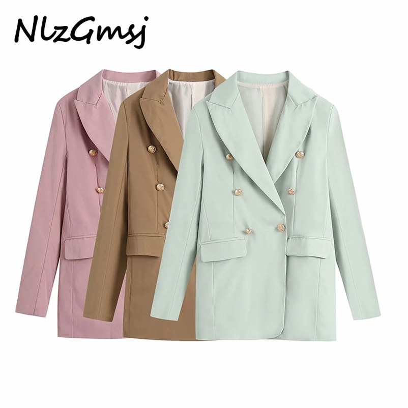 

Decoration Women Blazer Long Sleeve Notched Collar Double Breasted Slim Elegant Office Blazers Plus Size 05 210628, As picture