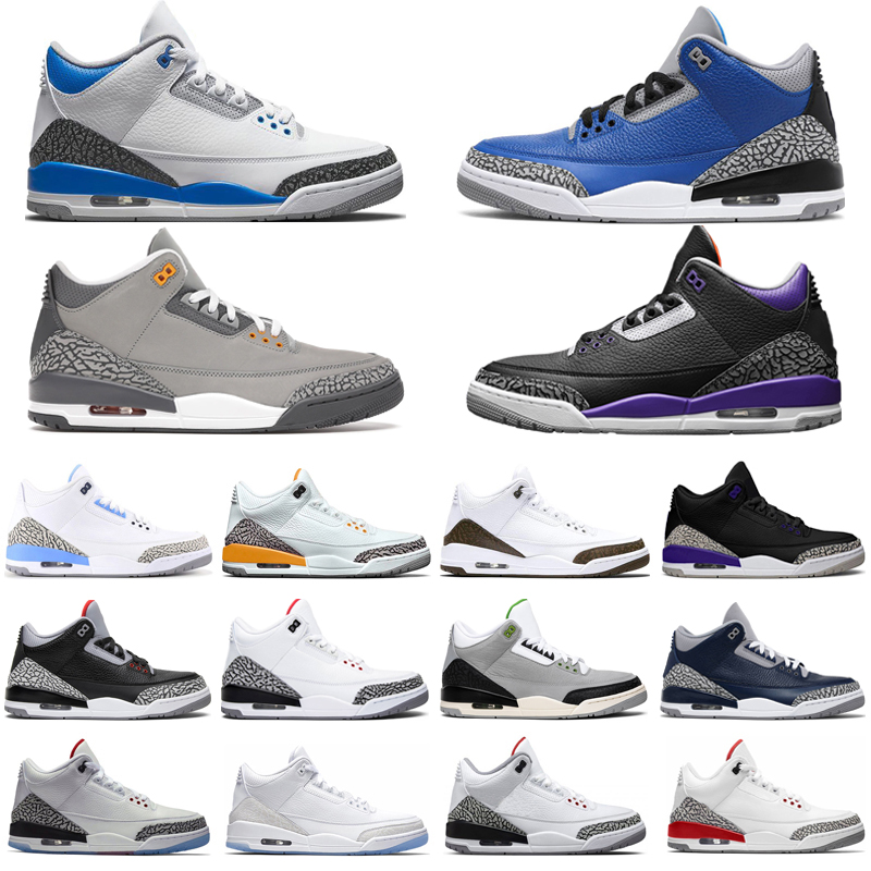 

Air Jordan Retro 3 Basketball Shoes Jumpman 3s Racer Blue Cool Grey Court Purple Varsity Royal Laser Orange Fire Red UNC Mens Trainers Sport Sneakers, Black cat