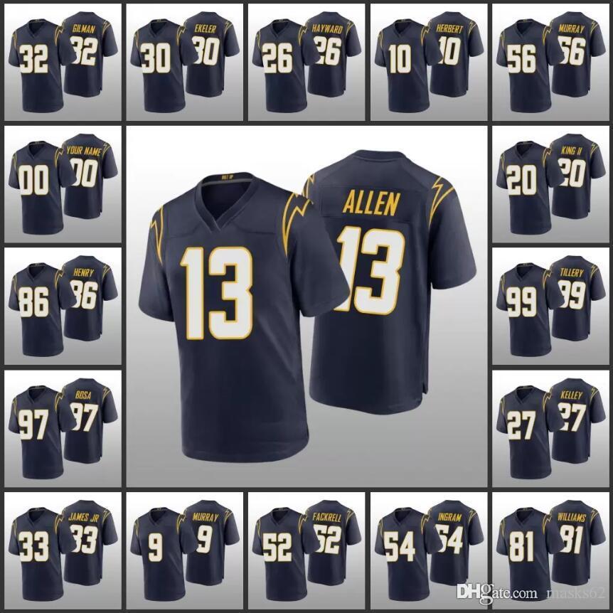 

Los Angeles''s Chargers's Football Jersey Men Women Youth Kenneth Murray Keenan Allen Justin Herbert Joey Bosa Jerry Tillery Custom Nav, Black;red