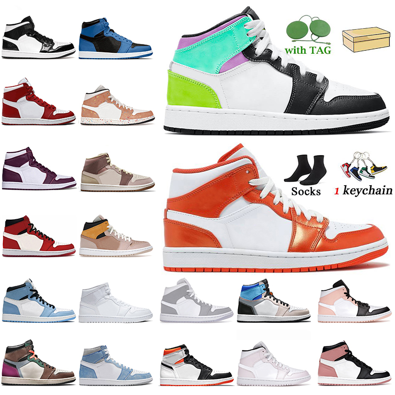 

Athletic Basketball Shoes Women Mens Jumpman 1 1s Off Trainers Mid Metallic Orange Digital Pink Pastel Brushstroke Heritage Dark Marina Blue White Sports Sneakers, # #brushstroke 36-46