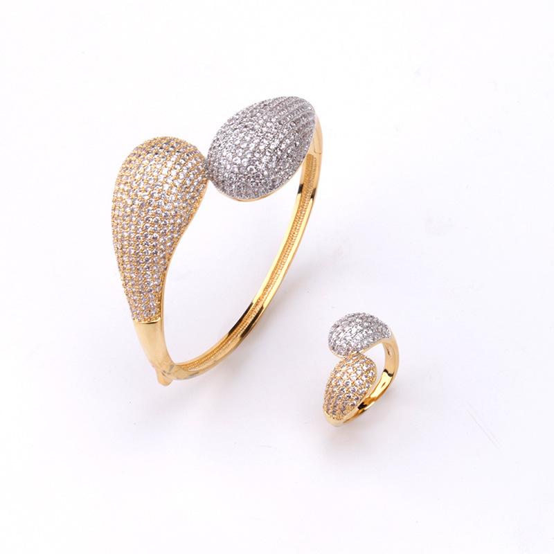 

Bangle European And American Personality Inlaid Zircon Geometric Bracelet Opening Adjustable Ring Ladies Luxury Fashion Jewelry, Black