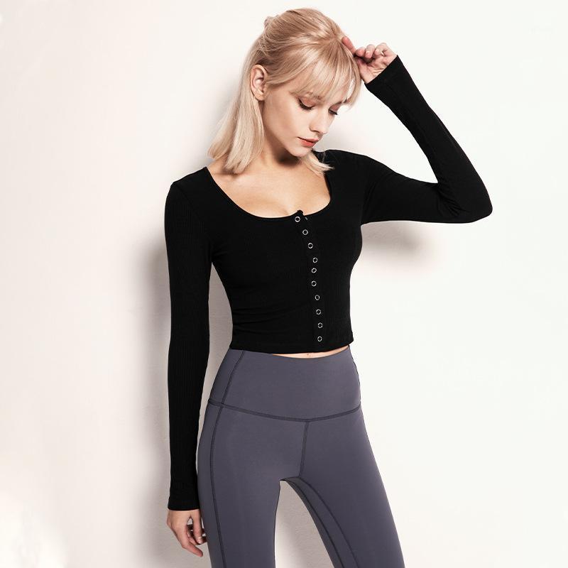 

Long-sleeved Threaded Sports Top Breathable Quick-drying Tank Tops Women Round-neck Yoga Slim Slimming Fitness Clothing Outfit, Gray