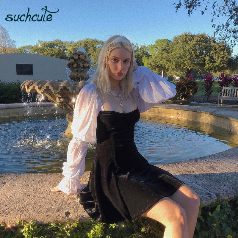 

2021suchcute patchwork dress for women modis autumn 2021 harajuku ladies sukienki female dresses roupas feminina woman party night, Black;gray