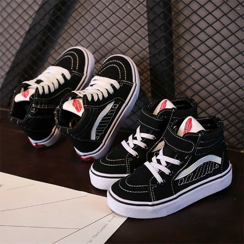 

Children Canvas Shoes High Top Casual Girls Sneakers Autumn Winter Teenage Boy Classic Black Kids D06283 220115, Style1