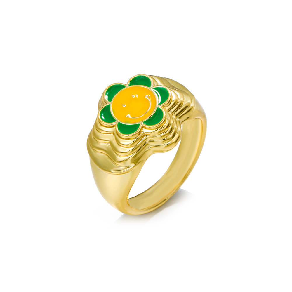 

Korean Cute Enamel Flower Finger Ring for Women Creative Colorful Round Smile Face Geometric Rings Fashion Jewelry Party Gift