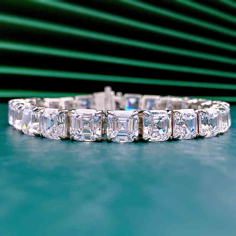 

Asscher Cut Moissanite Diamond Bracelet 100% Real 925 Sterling Silver Engagement Wedding Bangles Bracelets for Women Men Jewelry