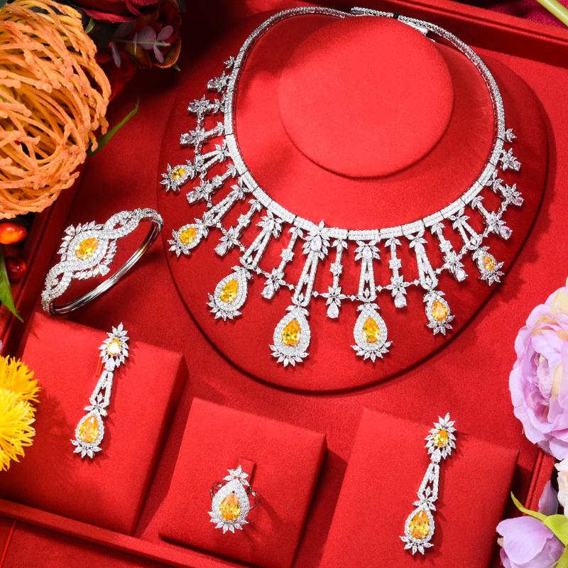 

Earrings & Necklace GODKI 4PCS Luxury African Jewelry Set For Women Wedding Party Multicolor Zircon Crystal Dubai Bridal, As pic