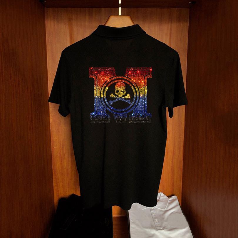 

design personality shirt slim casual mens polos short sleeved diamond alphabet hip hop style top, White;black