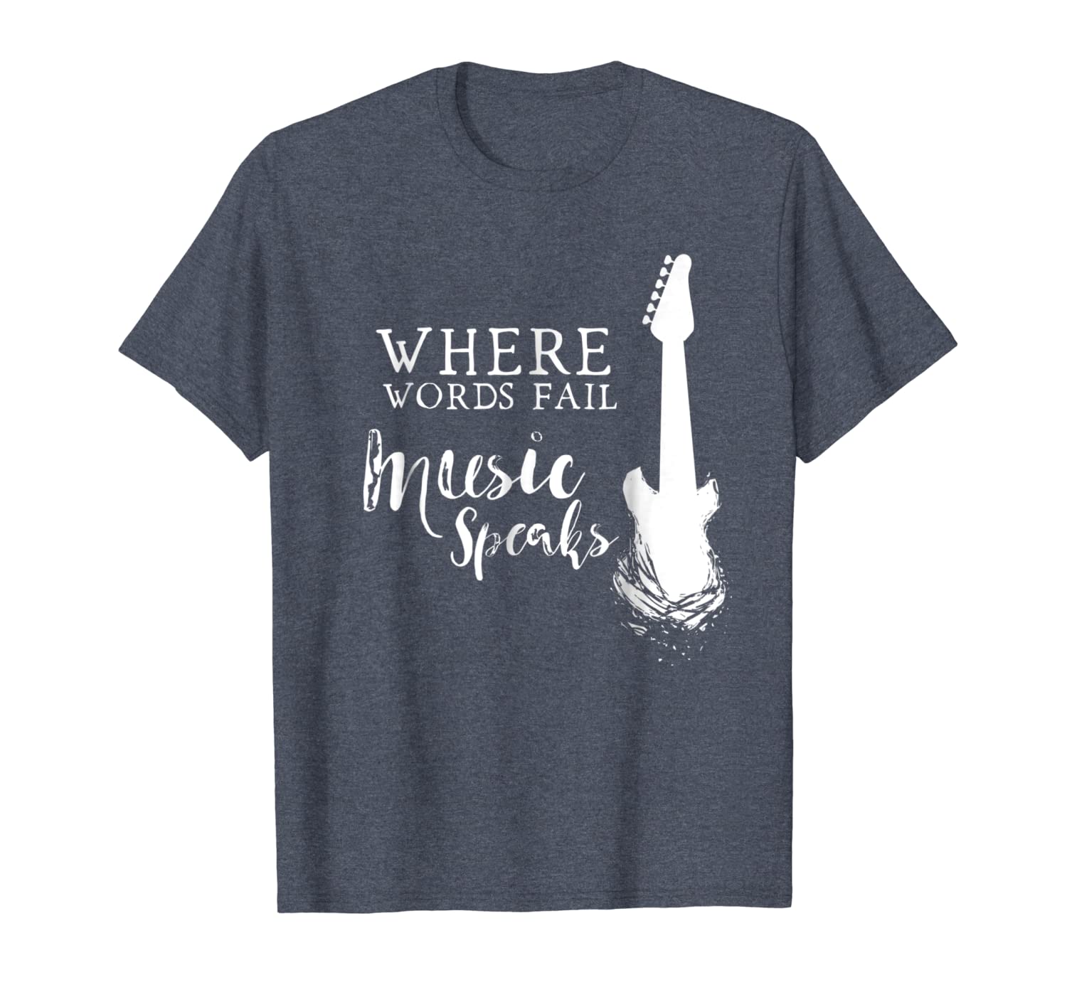 

where words fail music speaks guitar graphic t-shirt, White;black