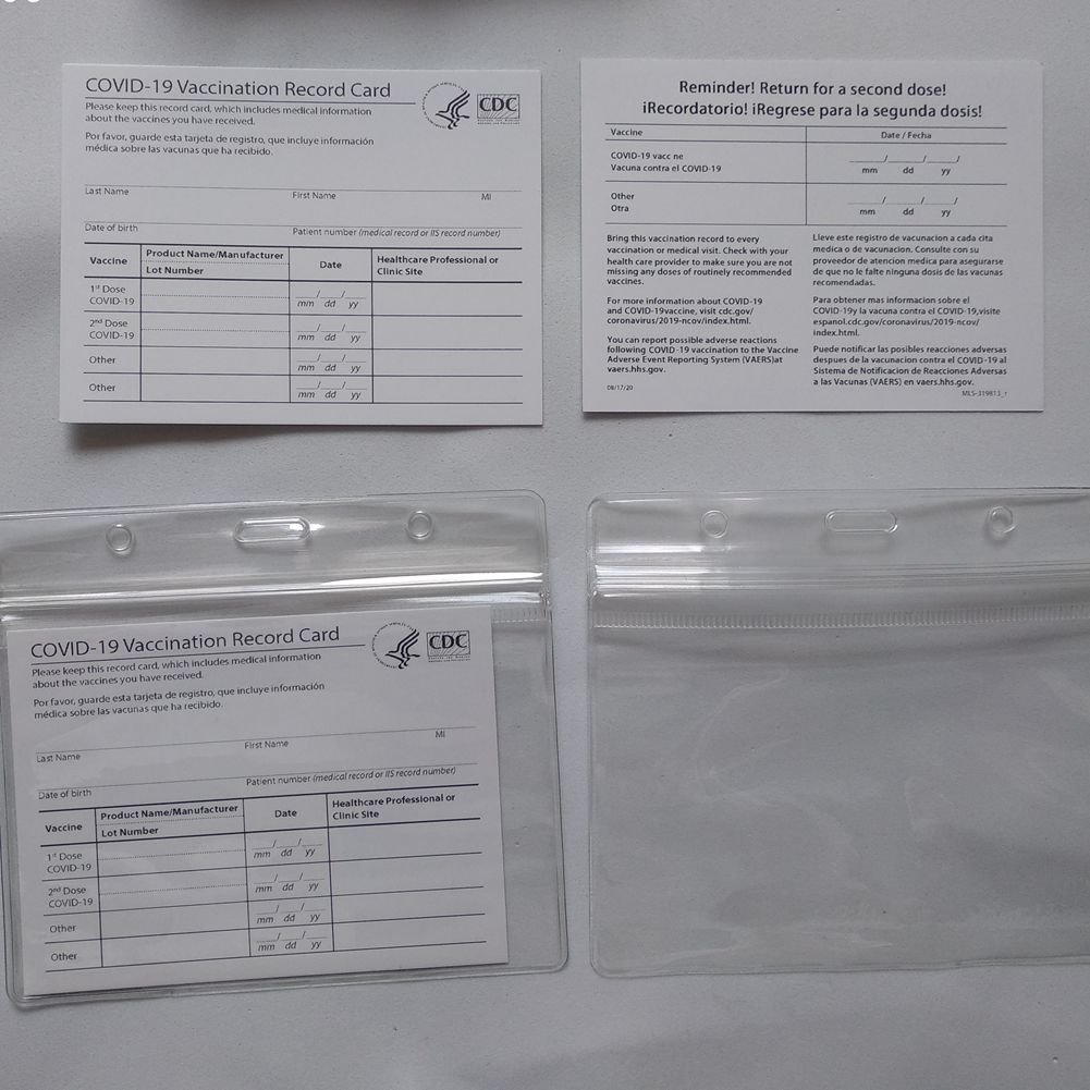 

20pcs CDC Paper Cards 4*3 inches 10*7.6cm Business Card Files Waterproof Protector Holder Bags Office & School Supplies Immunization Report Cards,