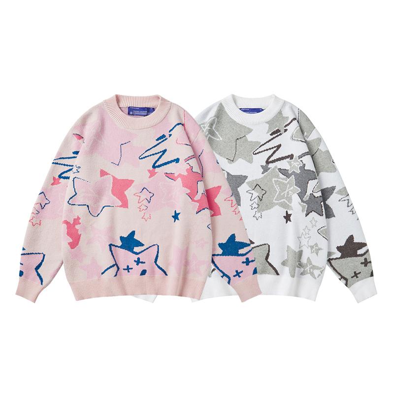 

Men's Sweaters 2022FW BASTRAP Cartoon Graffiti Sweater Men Women Couple Cotton Coat Hip Hop High Street Casual Oversize, White;black