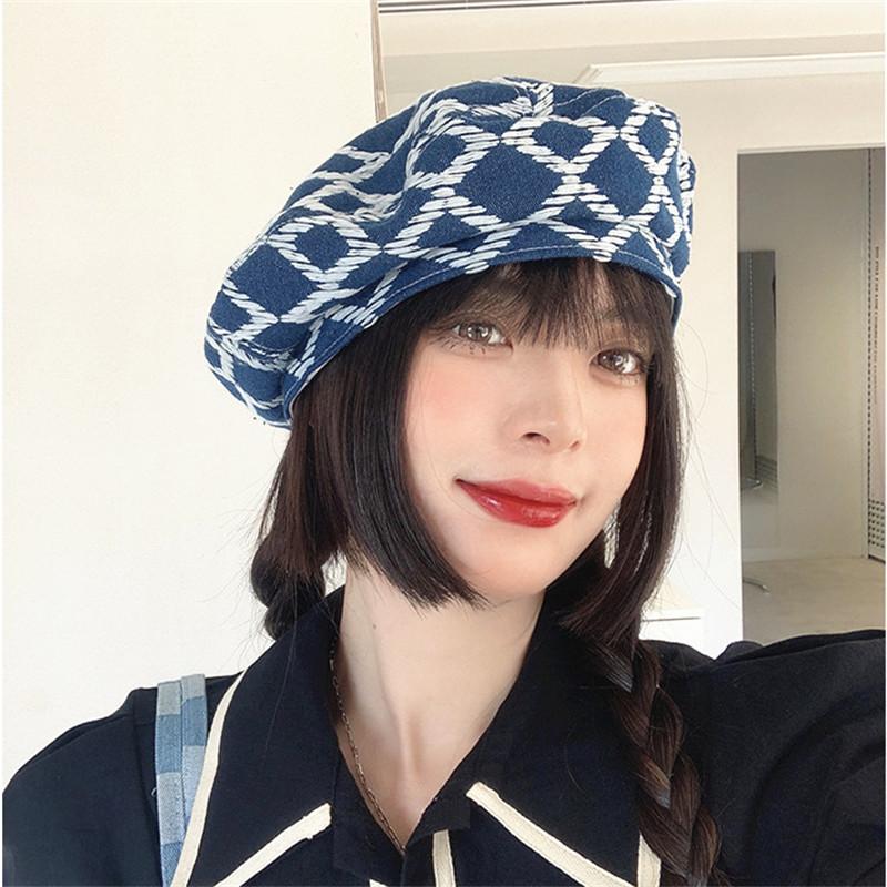 

Berets Autumn Girls Casual Cotton Plaid Beret Hat Outdoor Sport Round Painter Artist Caps, 002