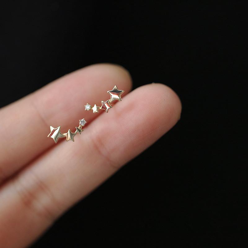 

Stud 925 Sterling Silver Korean Version Simple Gradient Star Earrings Women Exquisite Sweet Student Party 14k Gold Jewelry Gift, Golden;silver