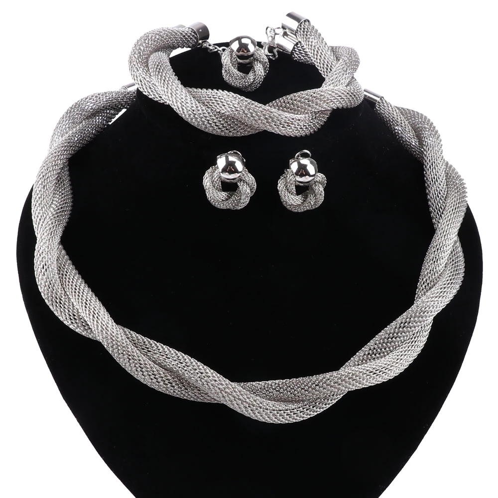 

Hollow African Baroque Gold Silver Plated Crystal Necklace Earrings Ring Bracelet Bridal Jewelry Sets For Women Wedding Party