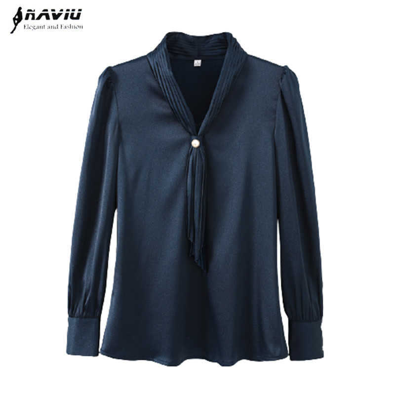

Navy Blue Chiffon Shirt Women V Neck Design Spring Fashion Temperament Satin Long Sleeve Blouses Office Ladies Work Top 210604, Light green