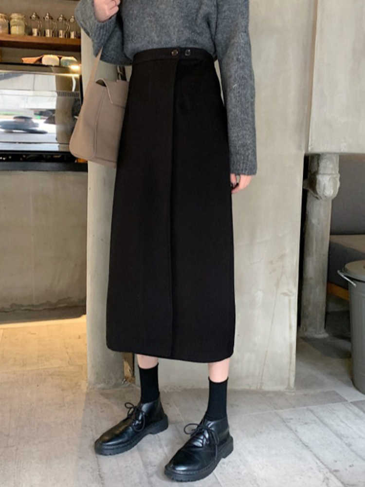 

Spring Autumn skirts Sexy Chic Pencil Skirts Women Skirt Wool Rib Knit Long Skirt Package Hip Split Waist midi skirt maxi 210608, Photo color