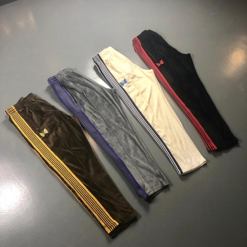 

AWGE X Needles Pants Men Women Casual AWGE X Needles Sweatpants 19SS NARROW VELOUR Butterfly Embroidery Trousers, Black