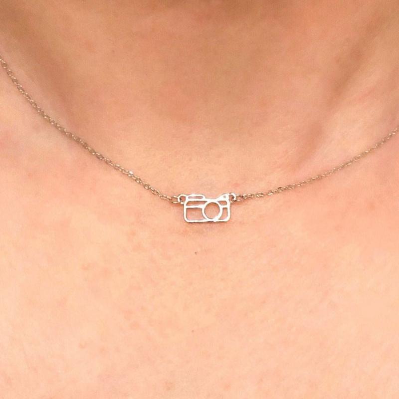 

Pendant Necklaces Dainty Origami Camera Necklace For Women Stainless Steel Long Chain Nostalgia Charm Gift Pographer Wedding, Silver