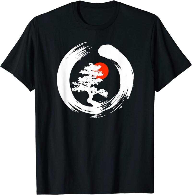 

Men's T-Shirts Summer Men T-shirt Enso Circle Bonsai Tree Zen Meditation Japanese Buddhism Printing Graphic Cotton Short Sleeve S-3XL, Black