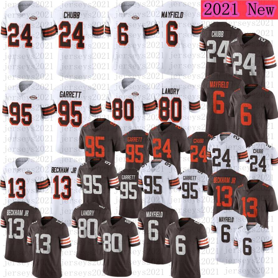

2021 Men Football 95 Myles Garrett 75th jersey 24 Nick Chubb 6 Baker Mayfield 80 Jarvis Landry 1946 stitched jerseys, Brown