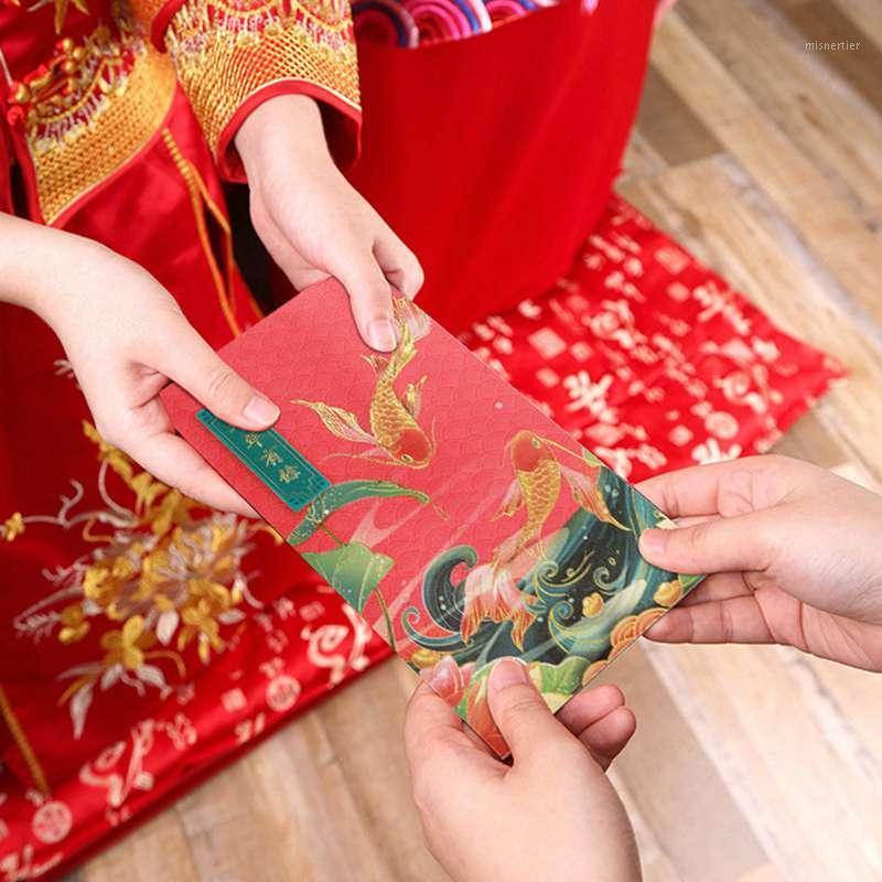 

Gift Wrap Printed Bronzing Year Red Envelopes Pearl Paper Envelope Bag Chinese Spring Festival Wedding 12 Pcs