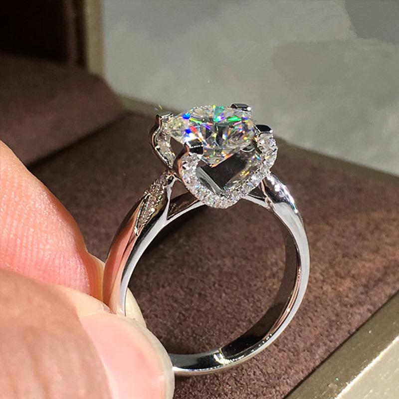 Wedding Rings Huitan Luxury Silver Color Round Cubic Zirconia Women Engagement Graceful Proposal Lover Brilliant Statement Jewelry-image-711450380