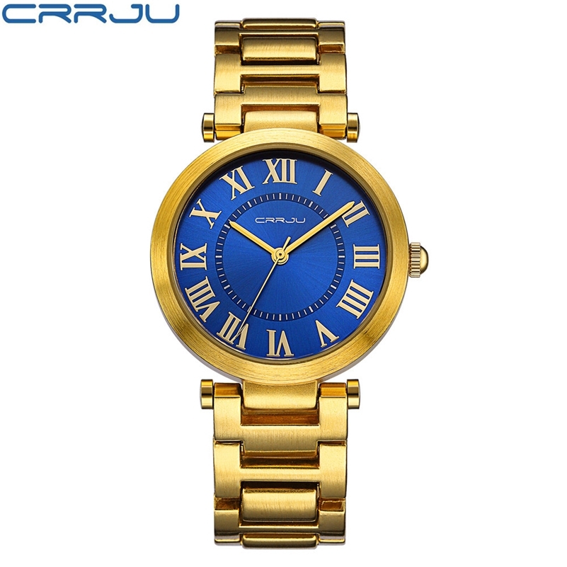 

CRRJU Golden Clock gold Fashion Women watch full gold Stainless Steel Quartz watches Wrist Watch Gold watch Women 210517, Coffee