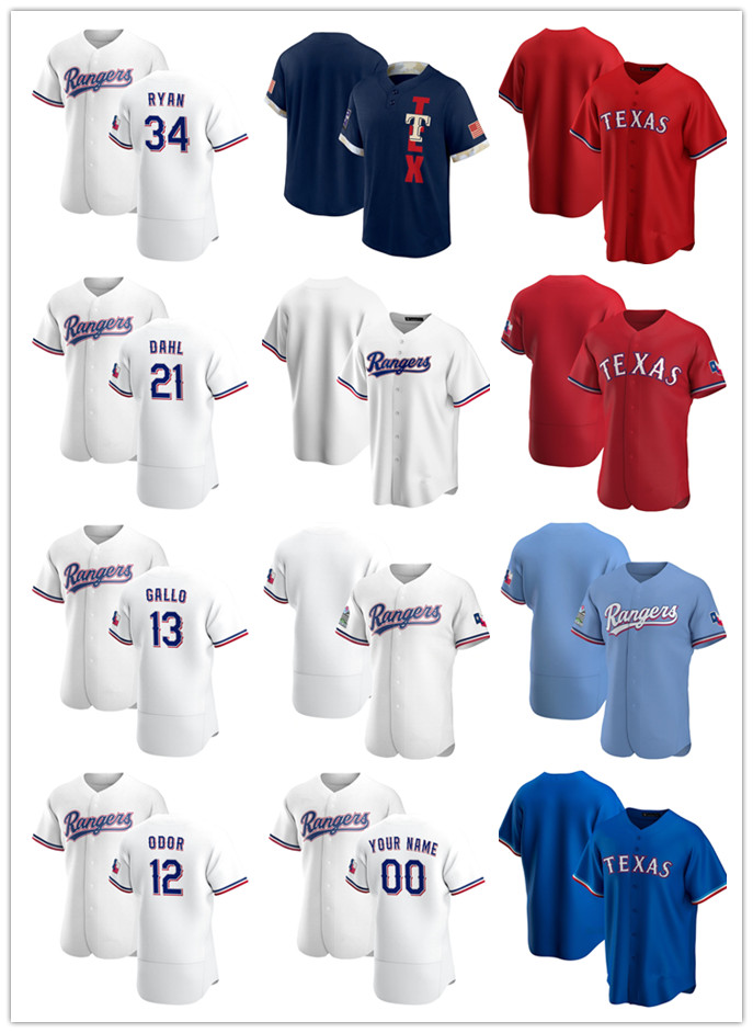 

Custom Jersey Mens women Youth TexasRangers13 Joey Gallo 12 Rougned Odor 21 David Dahl 34 Nolan Ryan Baseball Jerseys, Blue;black
